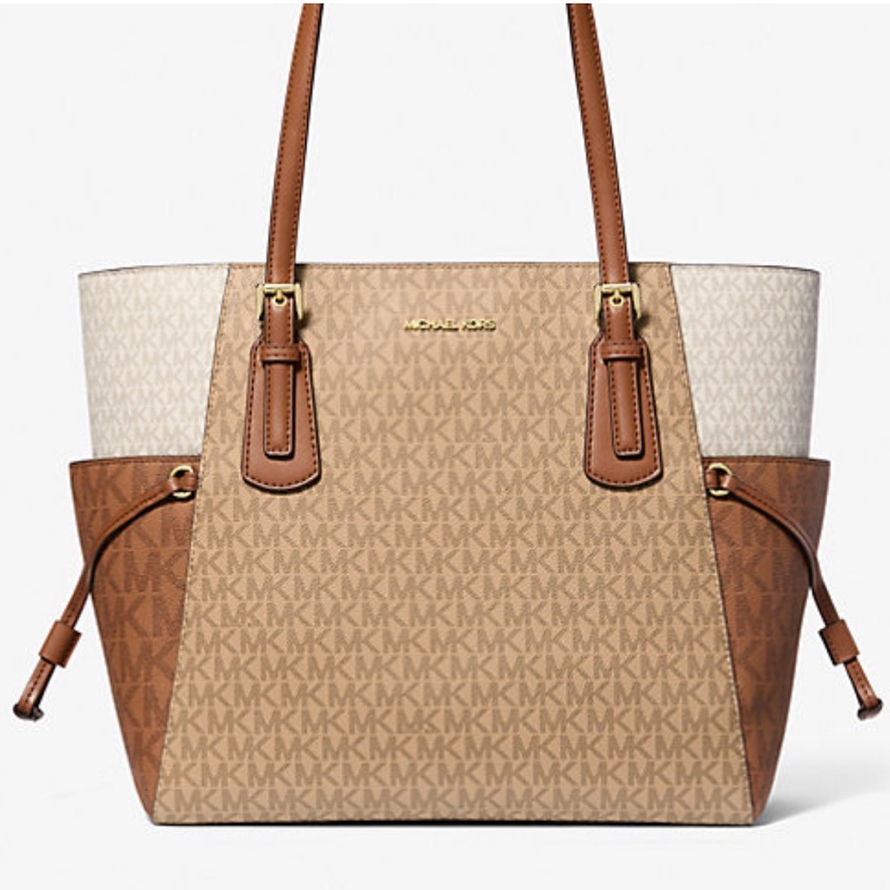 Michael Kors Voyager Large Color-Block Signature Logo Tote Bag
Camel Multi 
NWT
